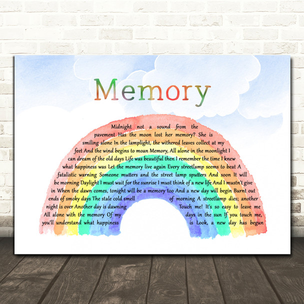 Barbra Streisand Memory Watercolour Rainbow & Clouds Song Lyric Print