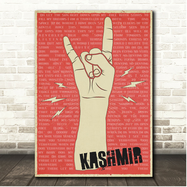 Led Zeppelin Kashmir Red Grunge Rock Fist Hand Song Lyric Print