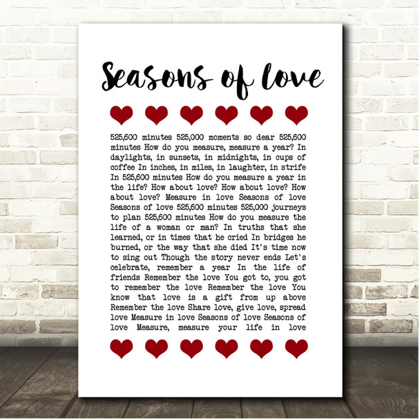 Rent Seasons Of Love Red Hearts In Row Song Lyric Print