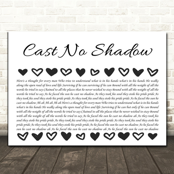 Oasis Cast No Shadow Hearts Black & White Song Lyric Print