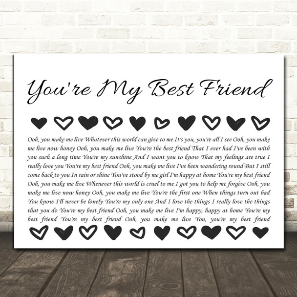 Queen You're My Best Friend Hearts Black & White Song Lyric Print