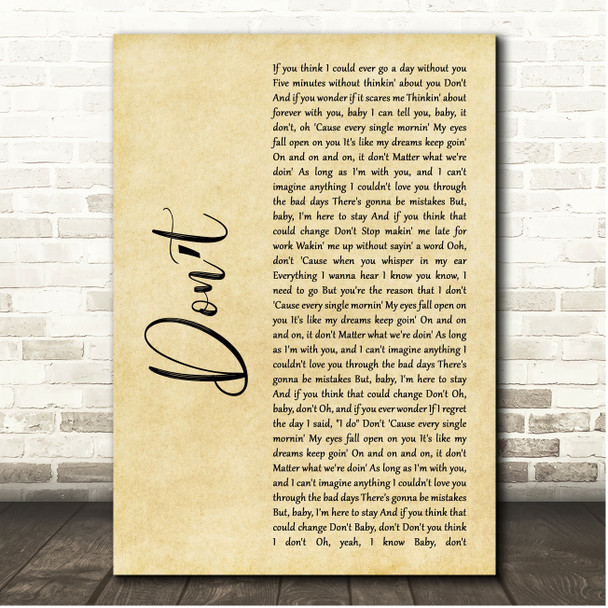 Darius Rucker Dont Rustic Script Song Lyric Print