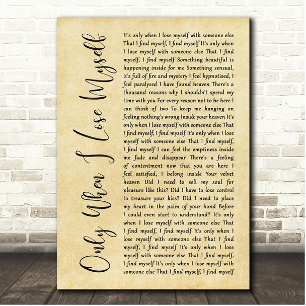 Depeche Mode Only When I Lose Myself Rustic Script Song Lyric Print