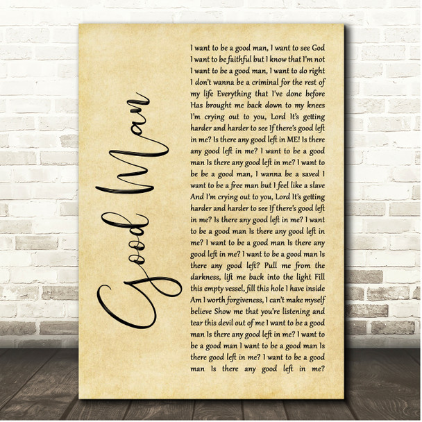 Devour the Day Good Man Rustic Script Song Lyric Print