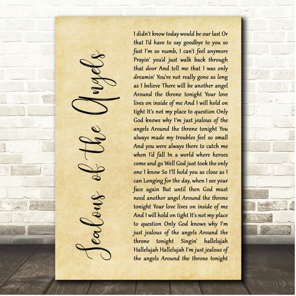 Donna Taggart Jealous of the Angels Rustic Script Song Lyric Print