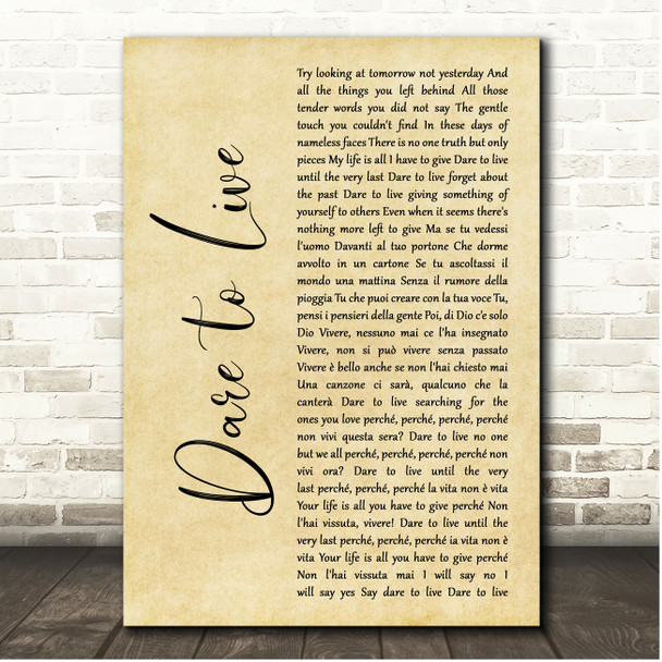 Andrea Bocelli, Laura Pausini Dare to Live Rustic Script Song Lyric Print