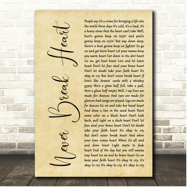 Eric Church Never Break Heart Rustic Script Song Lyric Print