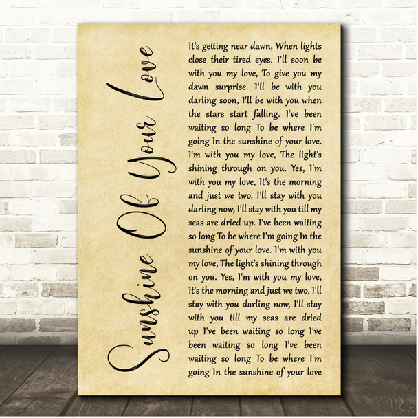 Eric Clapton Sunshine Of Your Love Rustic Script Song Lyric Print
