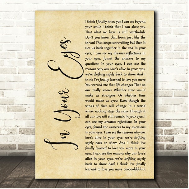 George Benson In Your Eyes Rustic Script Song Lyric Print