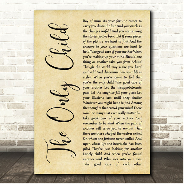 Jackson Browne The Only Child Rustic Script Song Lyric Print
