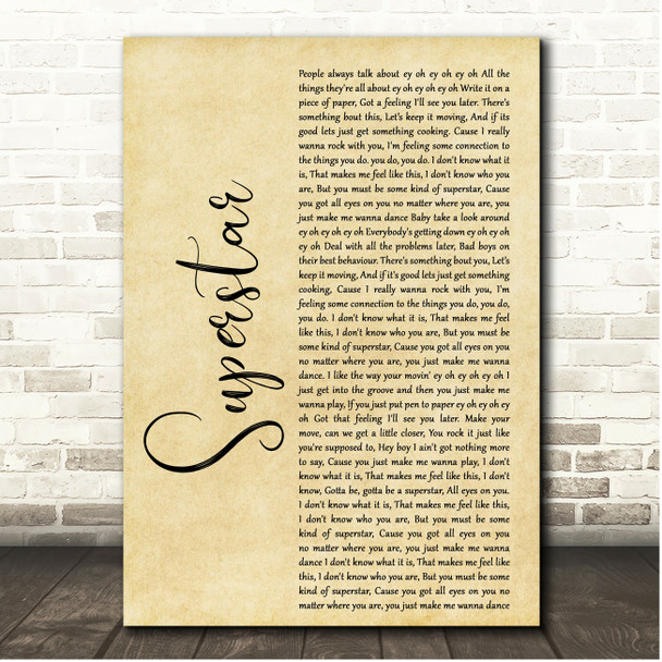 Jamelia Superstar Rustic Script Song Lyric Print