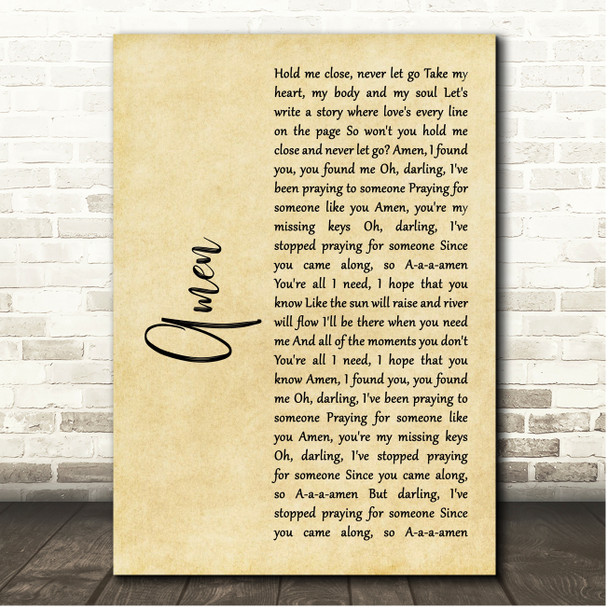 John Adams Amen Rustic Script Song Lyric Print
