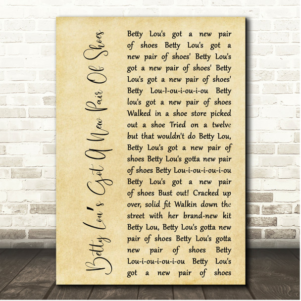 John Cafferty Betty Lous Got A New Pair Of Shoes Rustic Script Song Lyric Print