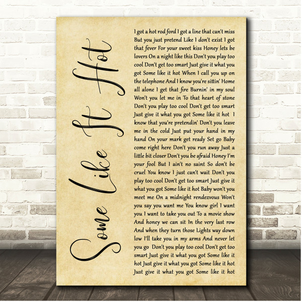 John Cafferty Some Like It Hot Rustic Script Song Lyric Print