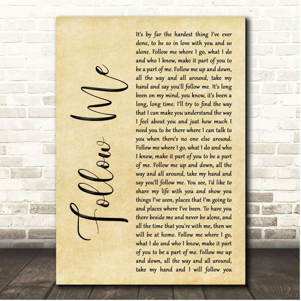 John Denver Follow Me Rustic Script Song Lyric Print
