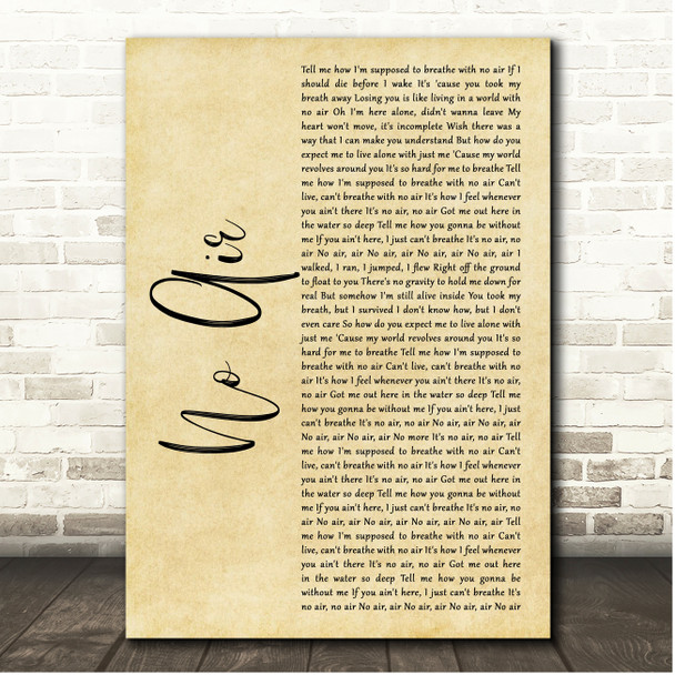 Jordin Sparks & Chris Brown No Air Rustic Script Song Lyric Print