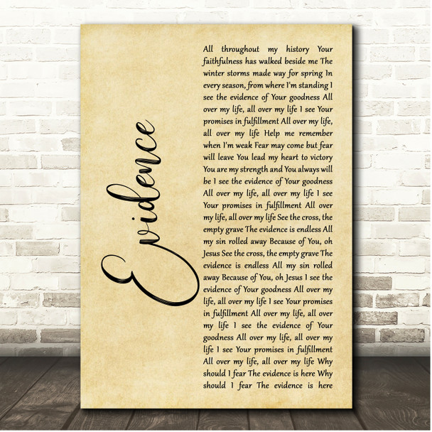 Josh Baldwin Evidence Rustic Script Song Lyric Print
