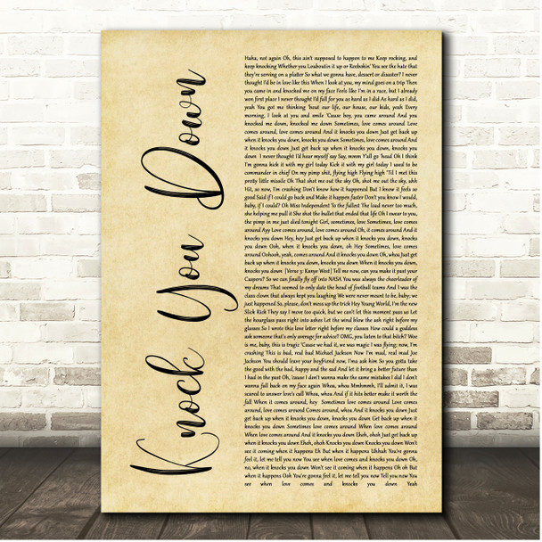 Keri Hilson Knock You Down Rustic Script Song Lyric Print