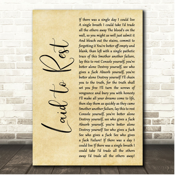 Lamb of God Laid to Rest Rustic Script Song Lyric Print