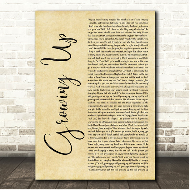 Macklemore & Ryan Lewis Growing Up Rustic Script Song Lyric Print