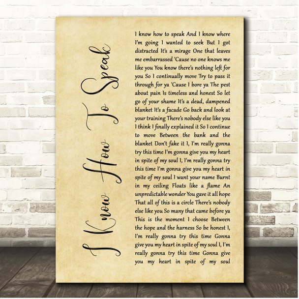 Manchester Orchestra I Know How To Speak Rustic Script Song Lyric Print