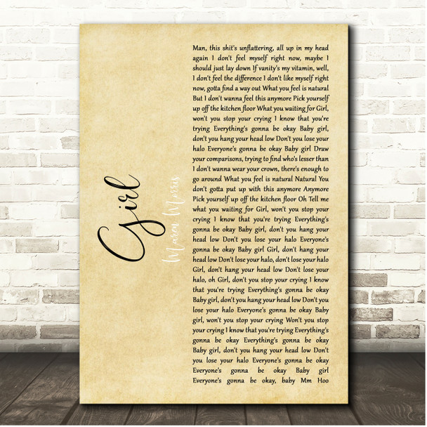 Maren Morris GIRL Rustic Script Song Lyric Print