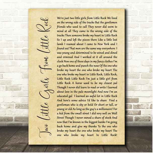 Marilyn Monroe Two Little Girls From Little Rock Rustic Script Song Lyric Print