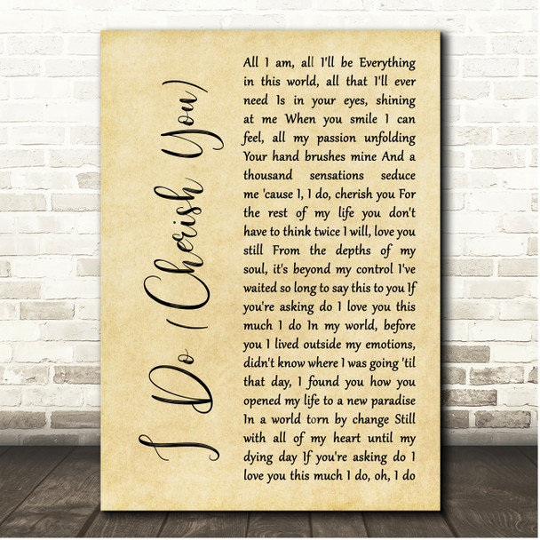 Mark Wills I Do (Cherish You) Rustic Script Song Lyric Print