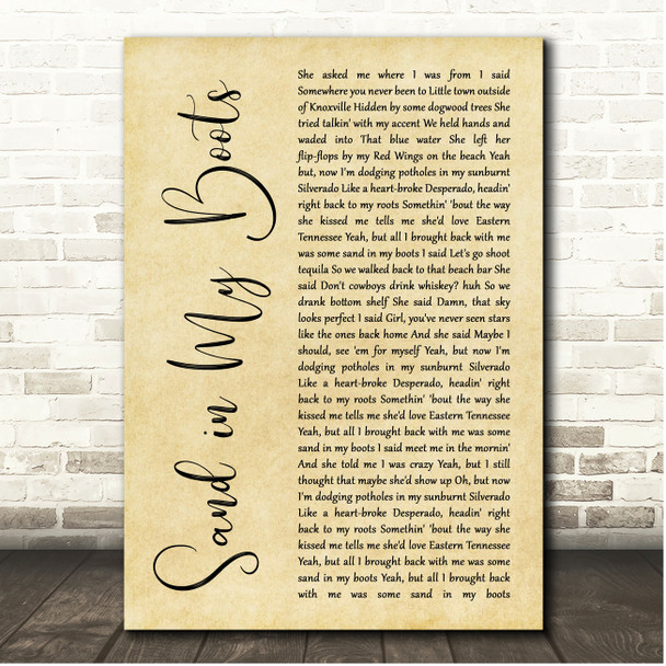 Morgan Wallen Sand in My Boots Rustic Script Song Lyric Print