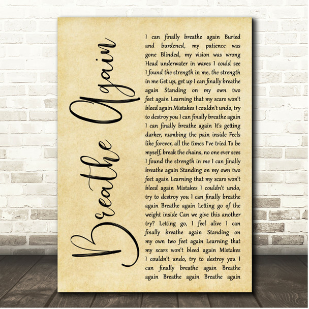 Pop Evil Breathe Again Rustic Script Song Lyric Print