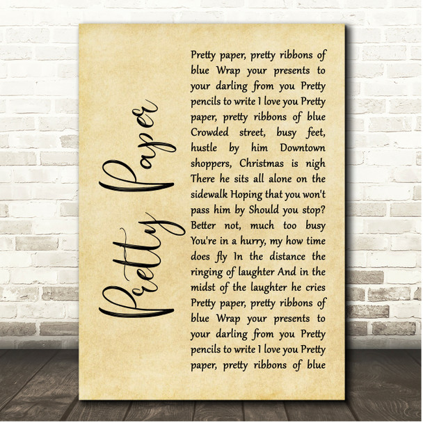Roy Orbison Pretty Paper Rustic Script Song Lyric Print