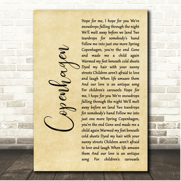 Scott Walker Copenhagen Rustic Script Song Lyric Print