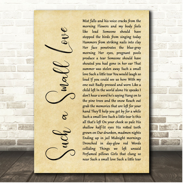 Scott Walker Such a Small Love Rustic Script Song Lyric Print