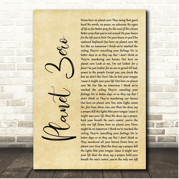 Shinedown Planet Zero Rustic Script Song Lyric Print