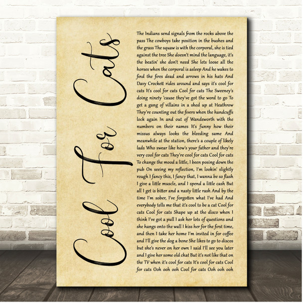 Squeeze Cool For Cats Rustic Script Song Lyric Print