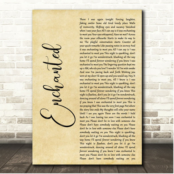 Taylor Swift Enchanted Rustic Script Song Lyric Print