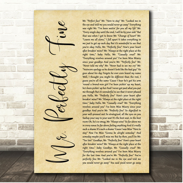 Taylor Swift Mr. Perfectly Fine (Taylors Version) Rustic Script Song Lyric Print