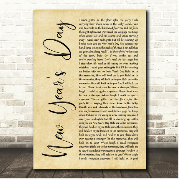 Taylor Swift New Years Day Rustic Script Song Lyric Print