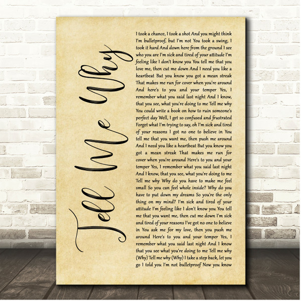 Taylor Swift Tell Me Why Rustic Script Song Lyric Print