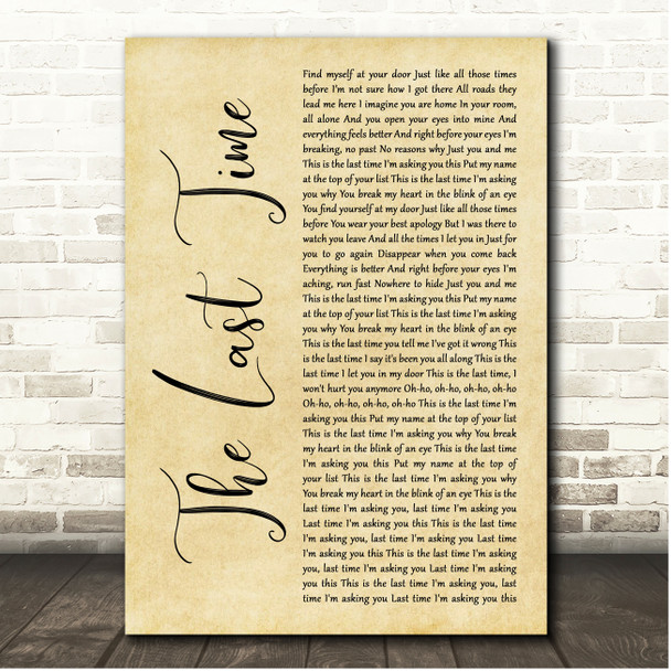 Taylor Swift The Last Time Rustic Script Song Lyric Print