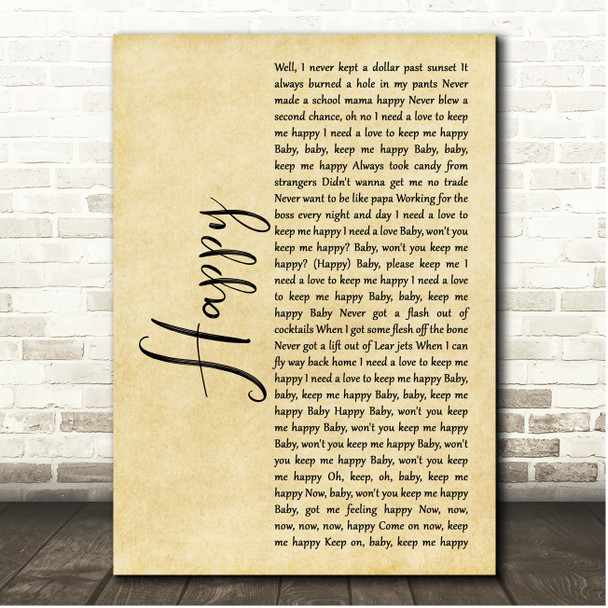 The Rolling Stones Happy Rustic Script Song Lyric Print