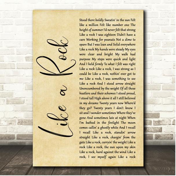 Bob Seger Like a Rock Rustic Script Song Lyric Print