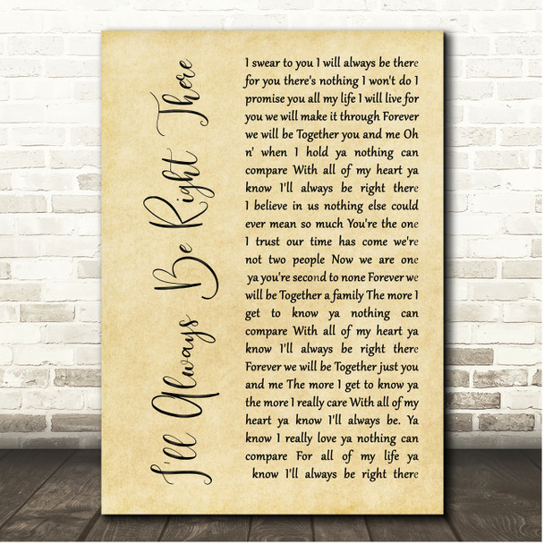 Bryan Adams I'll Always Be Right There Rustic Script Song Lyric Print