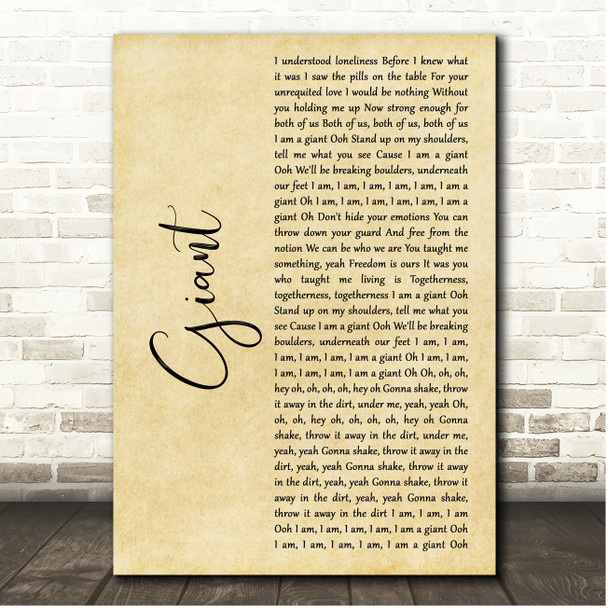 Calvin Harris & Rag'n'Bone Man Giant Rustic Script Song Lyric Print