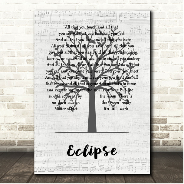 Pink Floyd Eclipse Music Script Tree Song Lyric Print