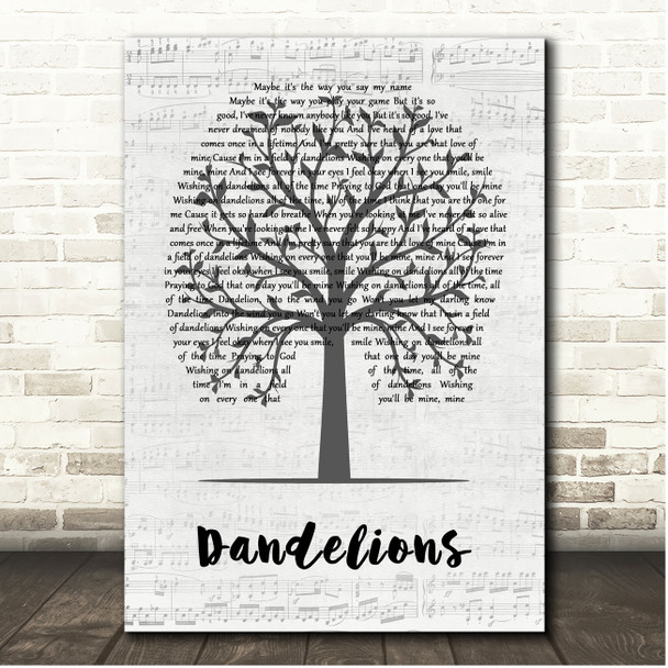 Ruth B Dandelions Music Script Tree Song Lyric Print