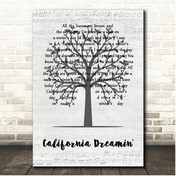 The Mamas And The Papas California Dreamin' Music Script Tree Song Lyric Print