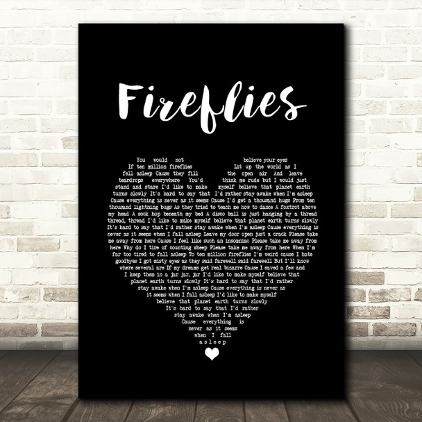 Owl City Fireflies Black Heart Song Lyric Print