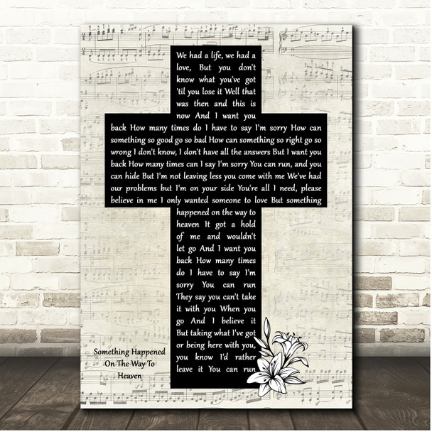 Phil Collins Something Happened On The Way To Heaven Script Christian Memorial Cross Song Lyric Print
