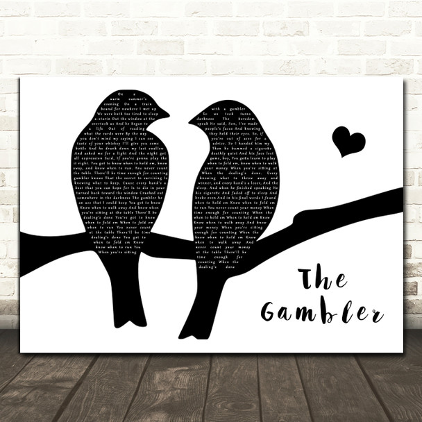 Kenny Rogers The Gambler Black & White Lovebirds Song Lyric Print